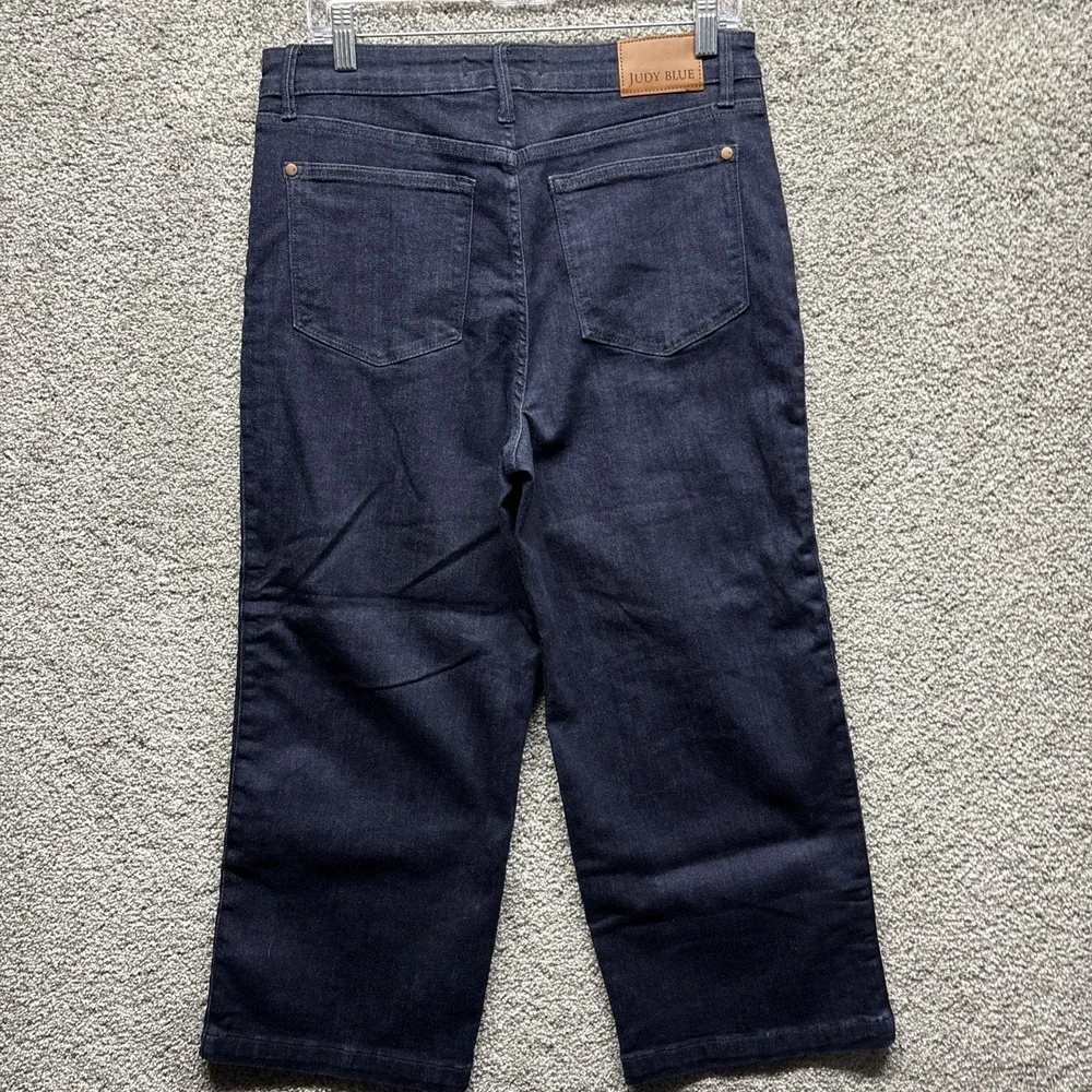 Judy Blue Wide Leg Denim Jeans Women's 11/30x25 Cropped Blue‎ Braided Sides NWOT